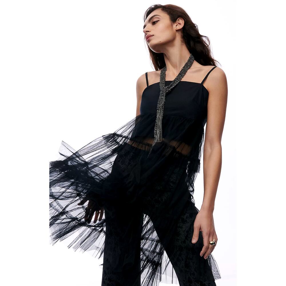 NWT Maeve Black Tiered Tulle Tunic Blouse - Size Medium